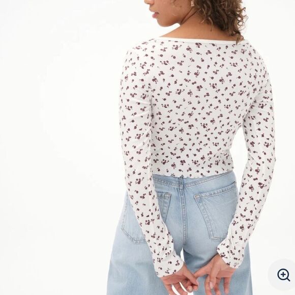 NWT Aeropostale Long Sleeve Floral Button-Front Crop Top Small - Picture 4 of 8